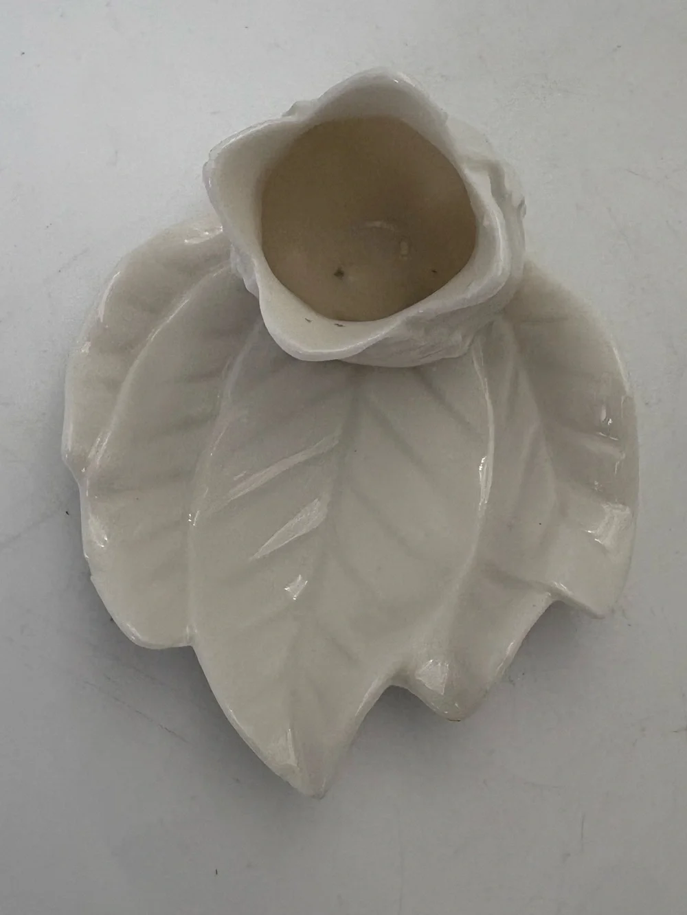 Vintage White Porcelain Leaf/Flower Toothpick Holder or Trinket/Jewelry Dish